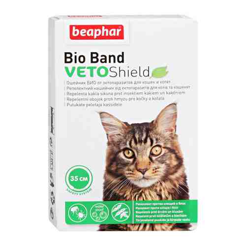 Ошейник Beaphar Bio Band Veto Shield от блох на натуральных маслах зеленый для кошек и котят 35 см арт. 3400692