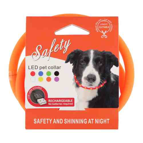 Ошейник Lessi светящийся с USB-зарядкой оранжевый для собак 70 см х 1 см арт. 3473773