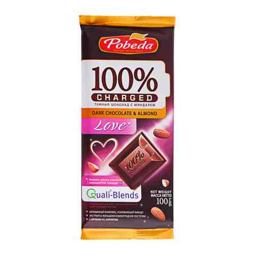 Шоколад Победа вкуса темный с миндалем Charged Love 100 г арт. 3383835