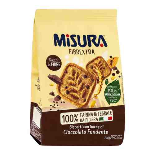 Печенье Misura Fibrextra из цельнозерновой муки с кусочками темного шоколада 290 г арт. 3370540