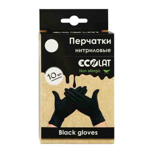 Перчатки одноразовые EcoLat нитриловые черные размер L 10 штук арт. 3404062