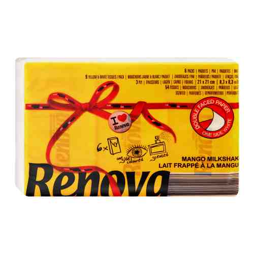 Платочки бумажные Renova Red Label Yellow с ароматом манго 3-слойные 6 штук арт. 3506250