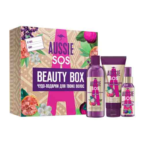 Подарочный набор Aussie Beauty Box SOS Шампунь 290 мл + Бальзам-ополаскиватель 200 мл + Термозащитный спрей 100 мл арт. 3504905