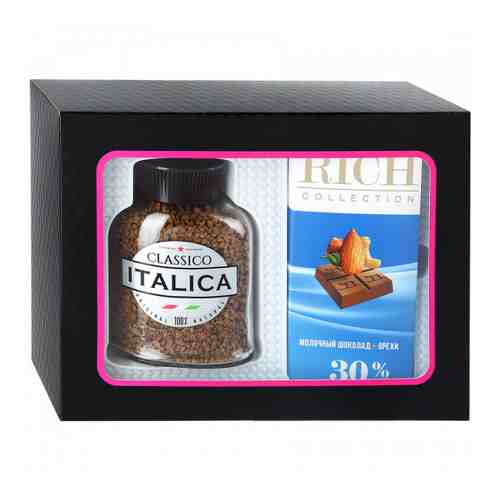 Подарочный набор Кофе Italica растворимый 100г и Молочный шоколад Rich с орехами 70г арт. 3358708