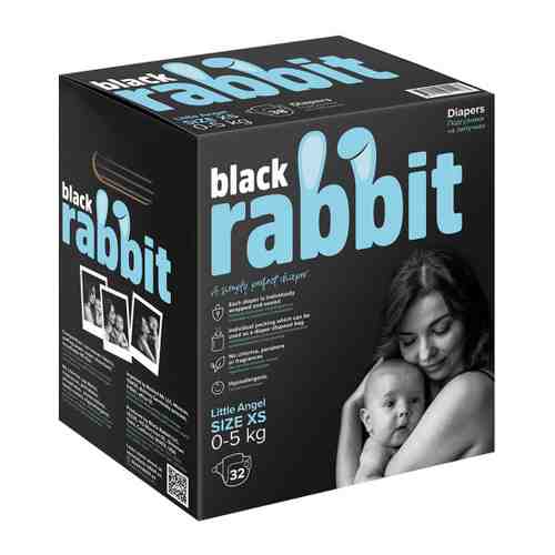 Подгузники Black Rabbit на липучках XS (0-5 кг, 32 штуки) арт. 3475938