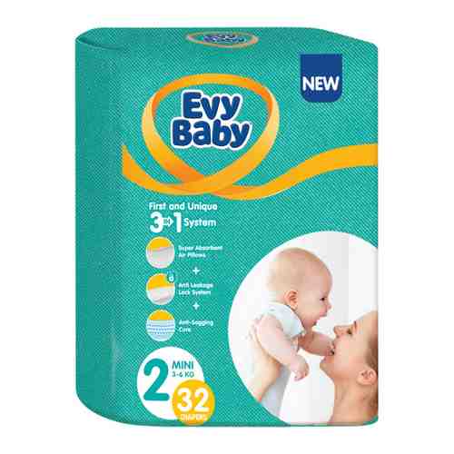 Подгузники Evy Baby Mini Standard 2S (3-6 кг, 32 штуки) арт. 3517459