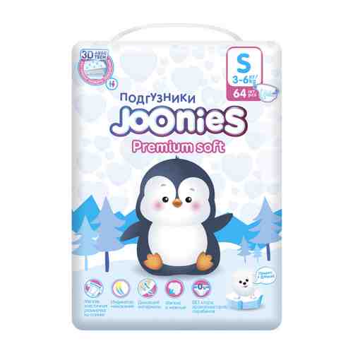 Подгузники Joonies Premium Soft S (3-6 кг, 64 штуки) арт. 3503028