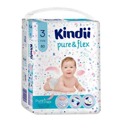 Подгузники Kindii Pure & Flex M 3 (4-9 кг, 60 штук) арт. 3506655