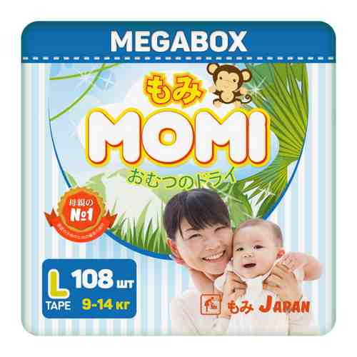 Подгузники Momi Monkey Megabox L (9-14 кг, 108 штук) арт. 3438026