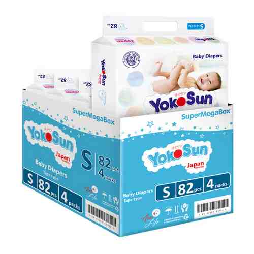 Подгузники YokoSun S (до 6 кг) (4 упаковки по 82 штуки) арт. 3492318