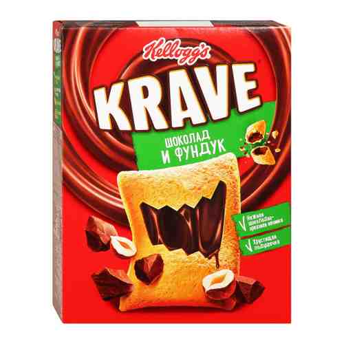 Подушечки Kellogg's Krave хрустящие с нежной шоколадно-ореховой начинкой 220 г арт. 3415063