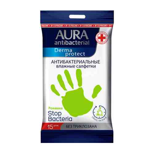 Влажные салфетки Aura очищающие с антибактериальным эффектом с экстрактом ромашки 15 штук арт. 3344460