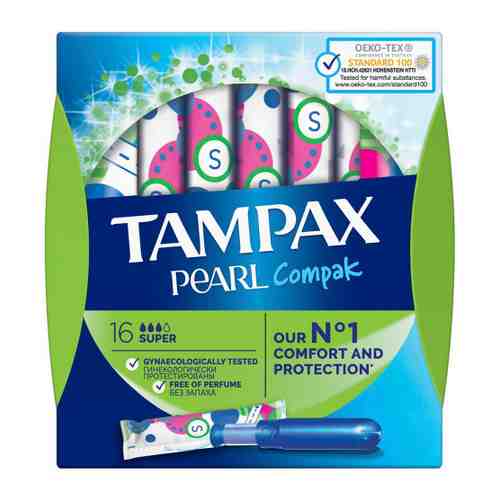 Тампоны Tampax Compak Pearl super duo 3 капли 16 штук арт. 3385894