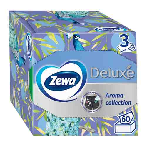 Салфетки бумажные косметические ароматизированные Zewa Deluxe Арома Коллекция 3-слойные 60 штук арт. 3370613
