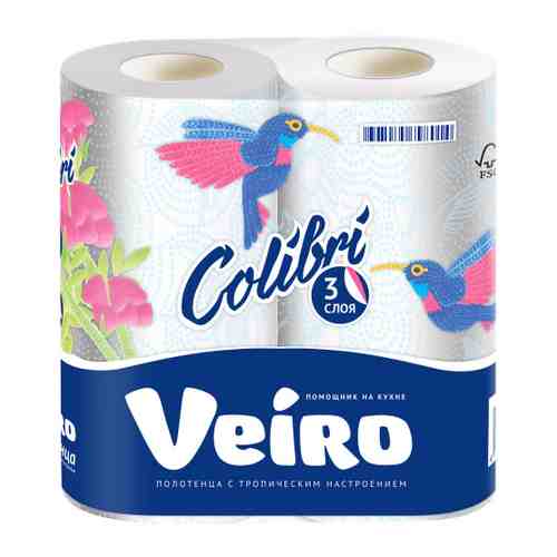 Полотенца бумажные Veiro Colibri 3-слойные белые 2 рулона арт. 3270036