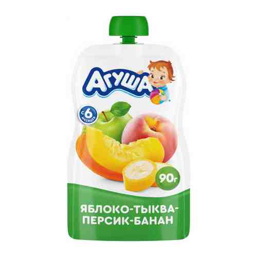 Пюре Агуша яблоко тыква персик банан без сахара с 6 месяцев 90 г арт. 3367727