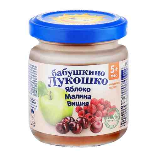 Пюре Бабушкино Лукошко яблоко малина вишня без сахара с 5 месяцев 100 г арт. 3385268