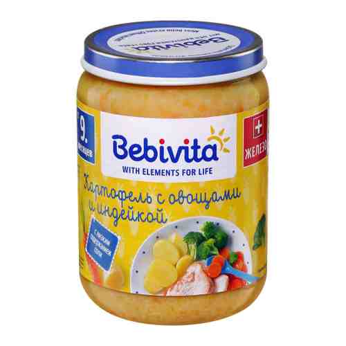 Пюре Bebivita картофель овощи индейка без сахара с 9 месяцев 190 г арт. 3375446