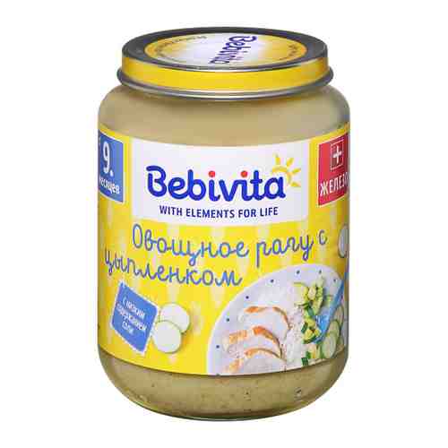 Пюре Bebivita Рагу овощное цыпленок без сахара с 9 месяцев 190 г арт. 3375444