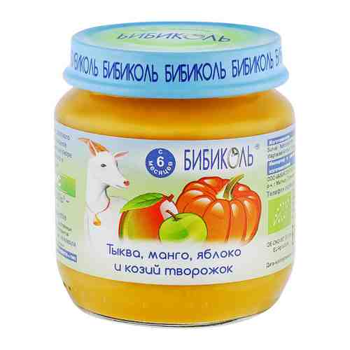 Пюре Бибиколь тыква манго яблоко козий творожок без сахара с 6 месяцев 125 г арт. 3370045