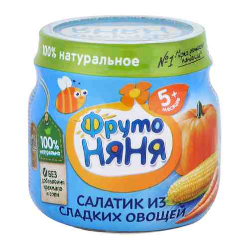 Пюре ФрутоНяня Овощной салатик кукуруза тыква морковь без сахара с 5 месяцев 80 г арт. 3282814
