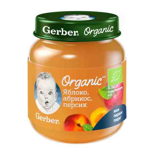 Пюре Gerber Organic яблоко абрикос персик без сахара с 5 месяцев 125 г арт. 3392807