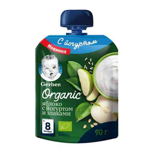Пюре Gerber йогурт яблоко злаки без сахара с 8 месяцев 90 г арт. 3369053