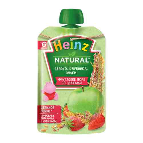 Пюре Heinz Natural яблоко клубника злаки без сахара с 6 месяцев 90 г арт. 3372812