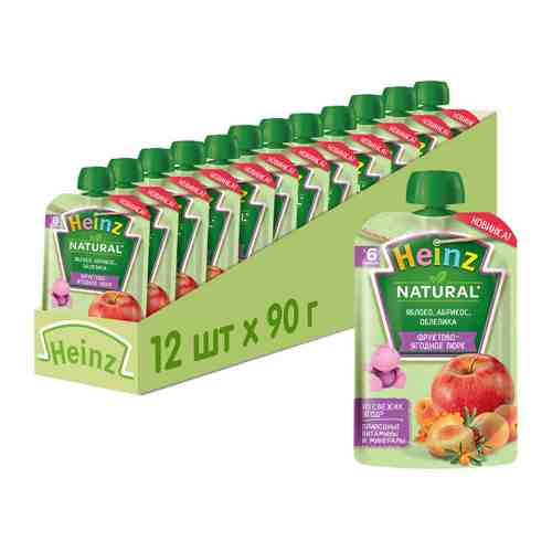 Пюре Heinz яблоко абрикос облепиха без сахара с 6 месяцев 12 штук по 90 г арт. 3429731