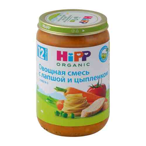 Пюре HiPP Органическое мясо-овощное меню овощная смесь лапша цыпленок с 12 месяцев 220 г арт. 3347941