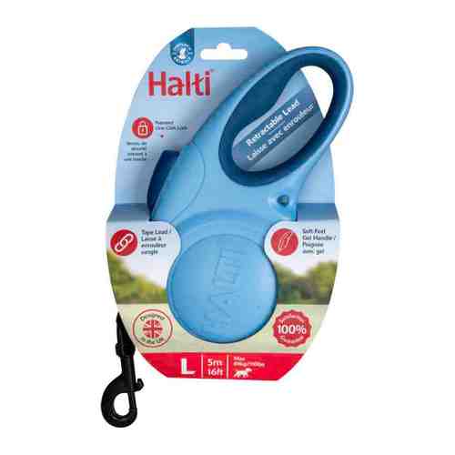 Рулетка-поводок Coa HALTI Retractable Lead для собак лента голубая L 5 м до 49 кг арт. 3460157