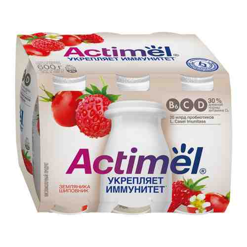 Кисломолочный напиток Actimel земляника шиповник 2.5% 6 штук по 100 г арт. 3143022