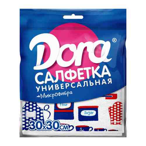 Салфетка для уборки Dora из микрофибры с цветным рисунком Кухня 30х30 см арт. 3449378