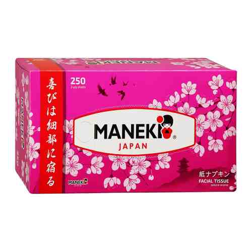 Салфетки бумажные Maneki Sakura с ароматом сакуры белые 2-слойные 250 штук арт. 3421189