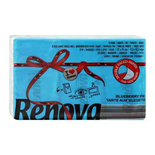 Платочки бумажные Renova Red Label Blue с ароматом черники 3-слойные 6 штук арт. 3506252
