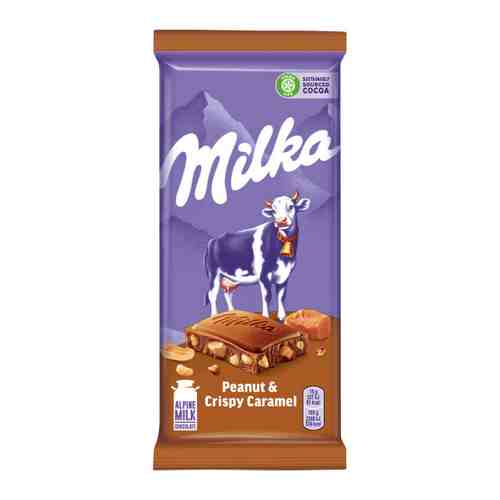 Шоколад Milka молочный с арахисом кусочками хрустящей карамели рисовыми шариками и кукурузными хлопьями 90 г арт. 3358953