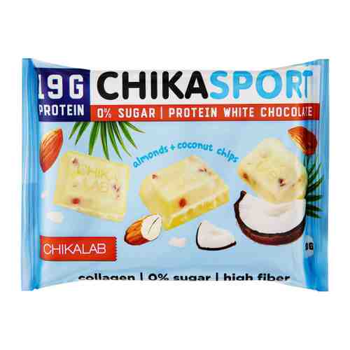 Шоколад Chikalab протеиновый белый с миндалем и кокосовыми чипсами 100 г арт. 3448945