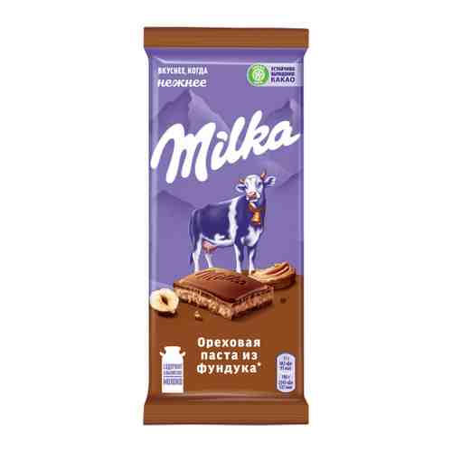 Шоколад Milka молочный с добавлением ореховой пасты из фундука и дробленым фундуком 85 г арт. 3432908