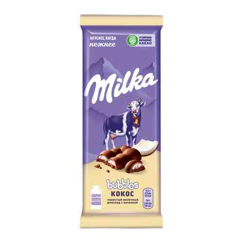 Шоколад Milka Bubbles молочный пористый c кокосовой начинкой 92 г арт. 3432909