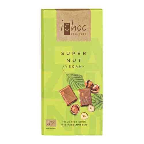 Шоколад iChoc Organic веганский на рисовом молоке 37% какао с дробленным фундуком 20% 80 г арт. 3381414