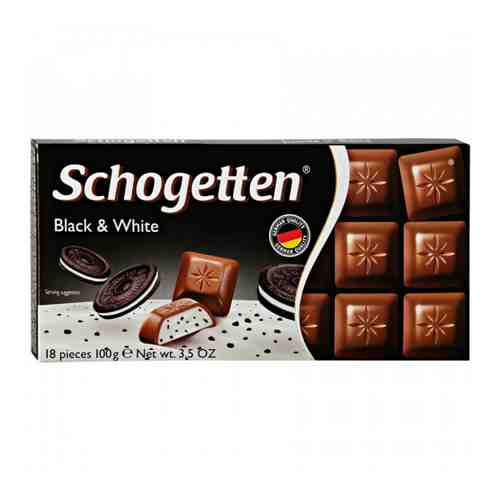 Шоколад Schogetten BLACK&WHITE молочный с начинкой Ванильный крем с кусочками печенья и какао 100 г арт. 3371493