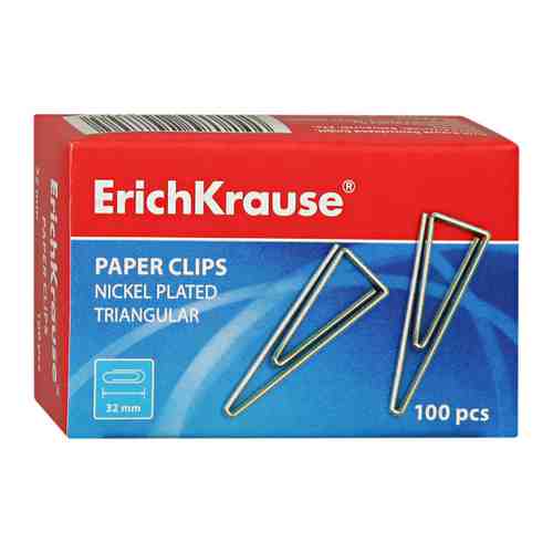 Скрепки металлические ErichKrause треугольные никелированные 32 мм (100 штук) арт. 3417124