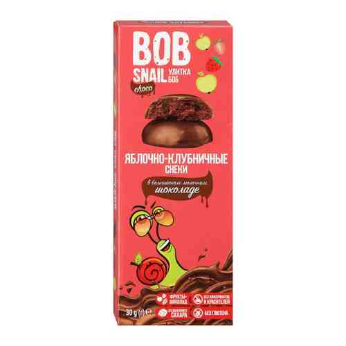 Снек Bob Snail Фруктово-ягодный яблочно-клубничный в молочном бельгийском шоколаде 30 г арт. 3495042