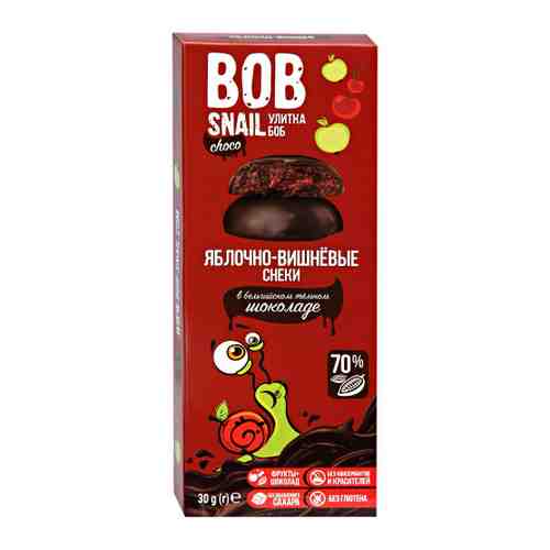 Снек Bob Snail Фруктово-ягодный яблочно-вишневый в темном бельгийском шоколаде 30 г арт. 3495039