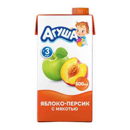 Сок Агуша яблоко персик мякоть восстановленный без сахара с 3 лет 500 мл арт. 3360538