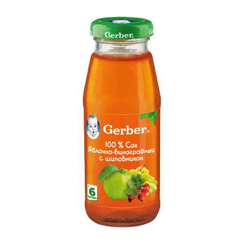 Сок Gerber яблоко виноград шиповник осетленный восстановленный без сахара с 6 месяцев 175 мл арт. 3164404