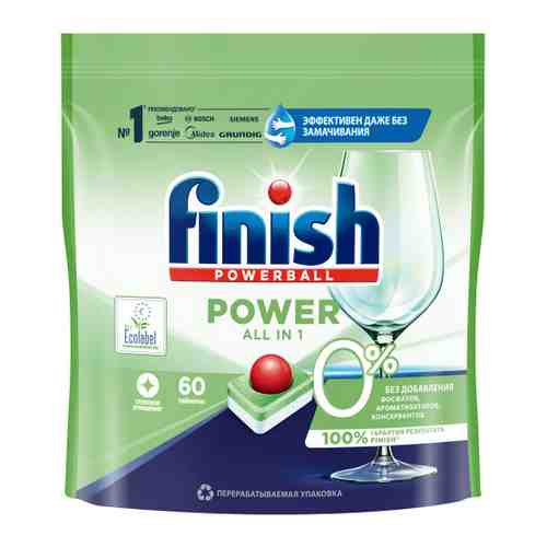 Средство для мытья посуды в посудомоечной машине Finish 0% бесфосфатное в таблетках 60 штук арт. 3519754