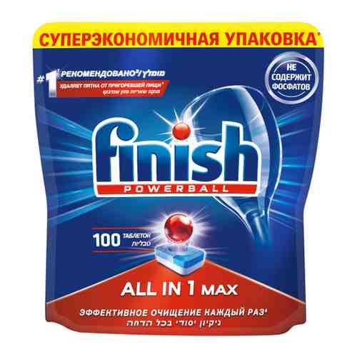 Средство для мытья посуды в посудомоечной машине Finish Powerball All in 1 Max в таблетках 100 штук арт. 3216795