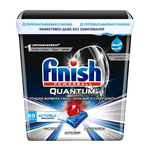 Средство для мытья посуды в посудомоечной машине Finish Quantum Ultimate бесфосфатные в капсулах 60 штук арт. 3519763