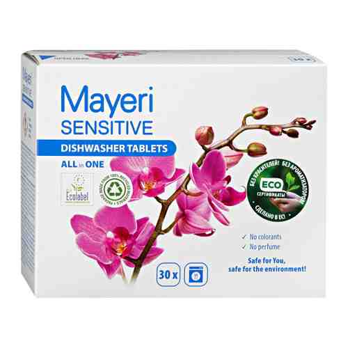 Средство для мытья посуды в посудомоечной машине Mayeri Sensitive Эко в таблетках 30 штук арт. 3427943